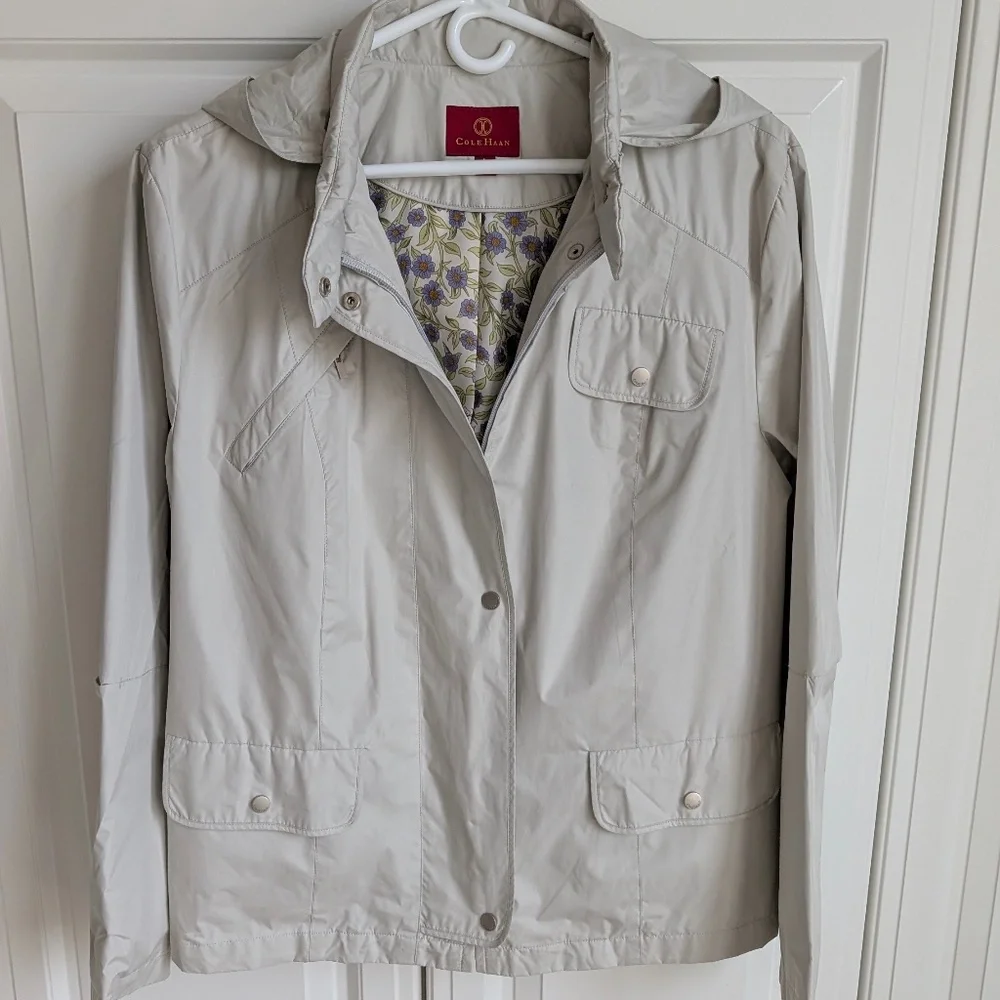 Cole Haan Lined Hooded Packable Rain Jacket - Picture 1 of 4